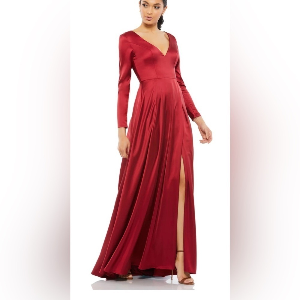 Mac Duggal Red Satin Long Sleeve Satin Formal Prom Pageant Gown Dress Size 8 - Picture 4 of 11